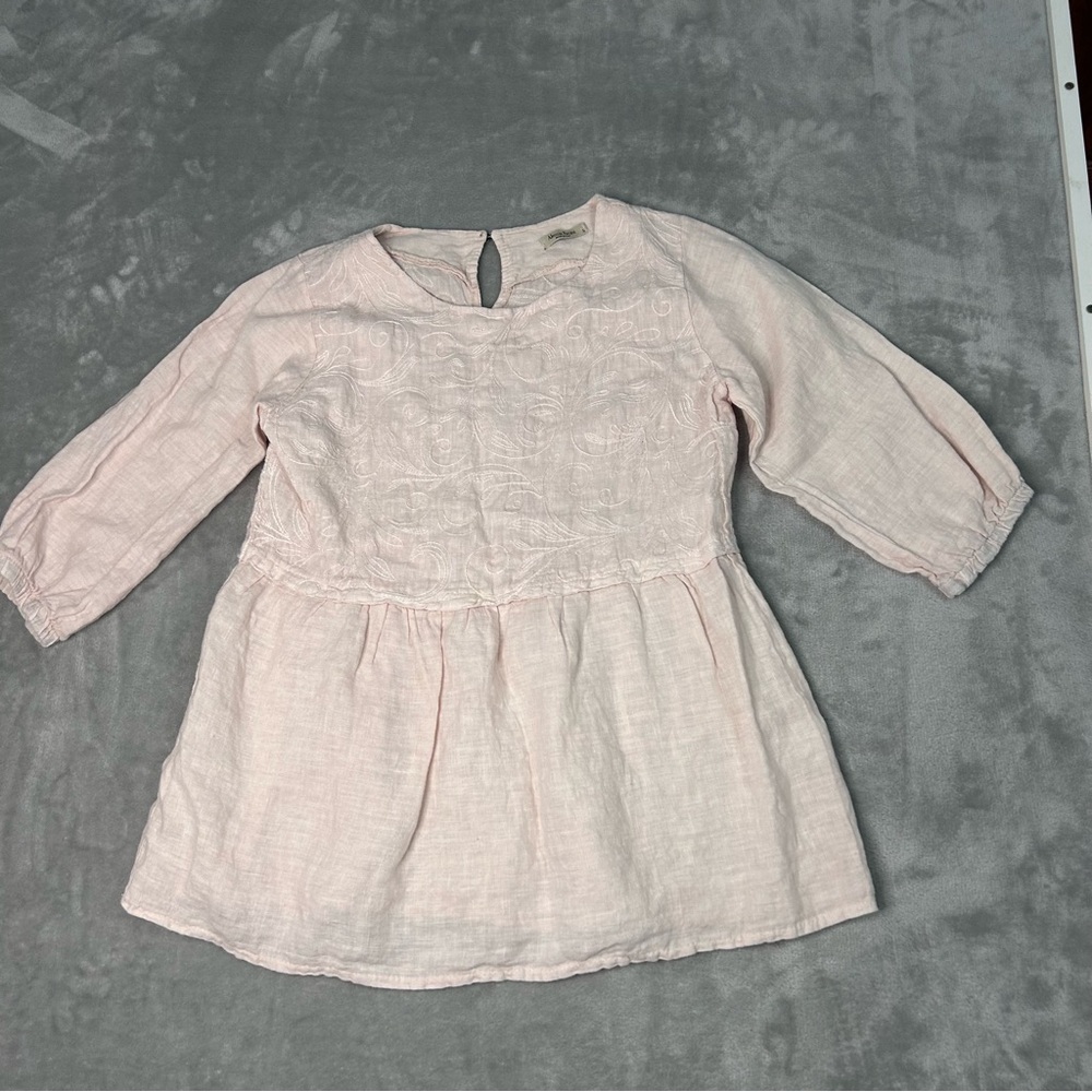 ALESSIA PACINI Babydoll Embroidered Peplum Top Womens S Cotton Linen Minimalist